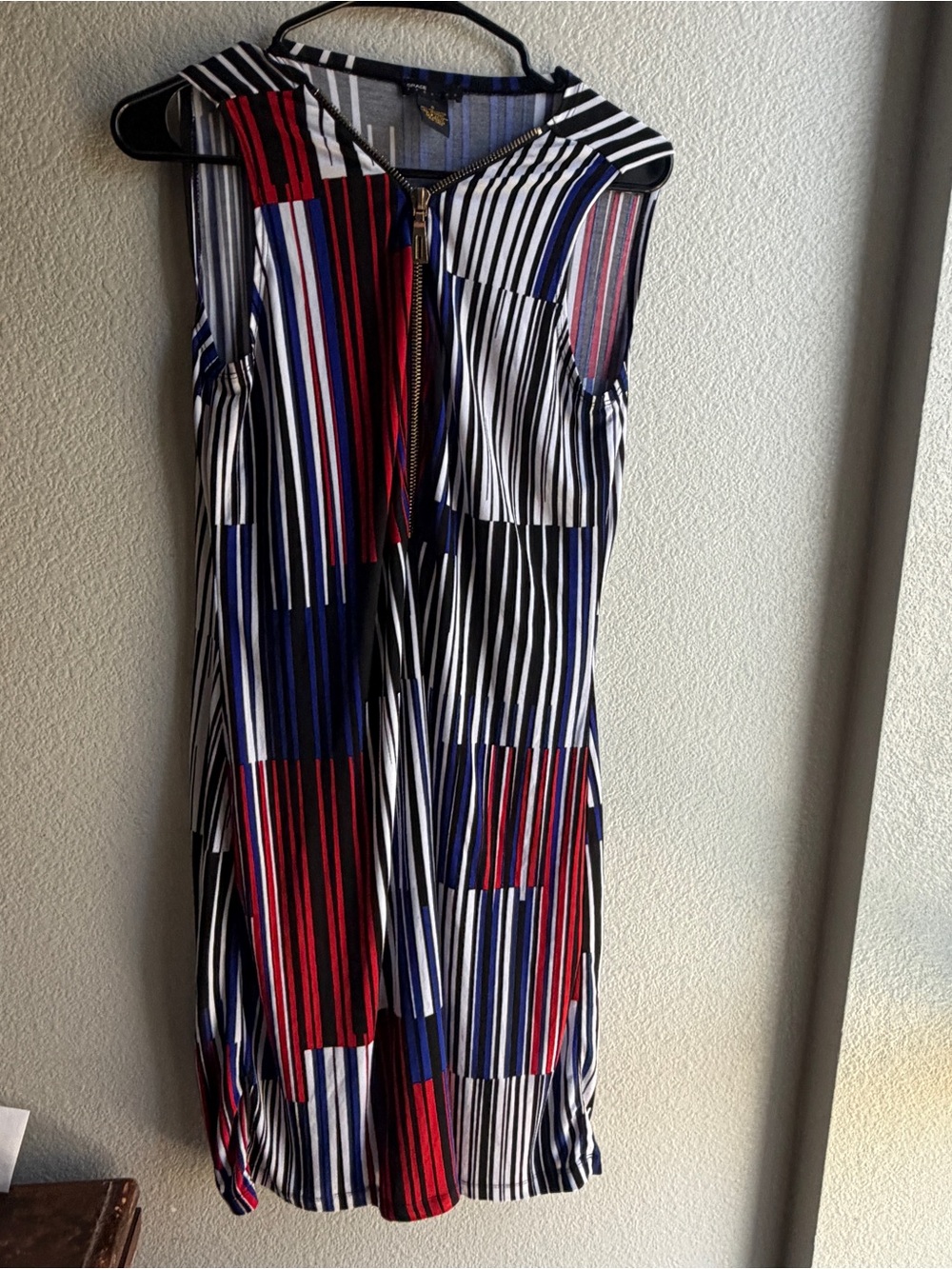 Grace Sleeveless Striped Zip-Front dress - Navy, Red & White small